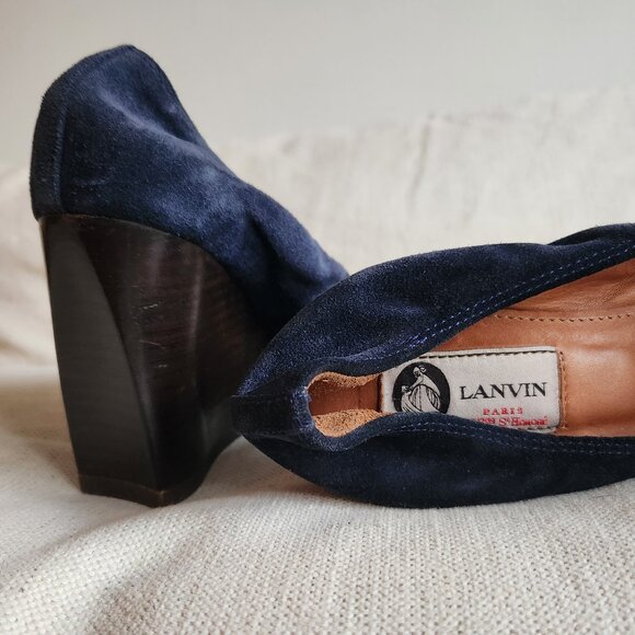 *NEW* Lanvin Navy Suede Wedge Heels - US 7.5 - Picture 3 of 14